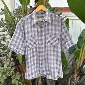 Vintage 1990s Wedgefield Plaid Short Sleeve Shirt L Cotton Poly Taiwan